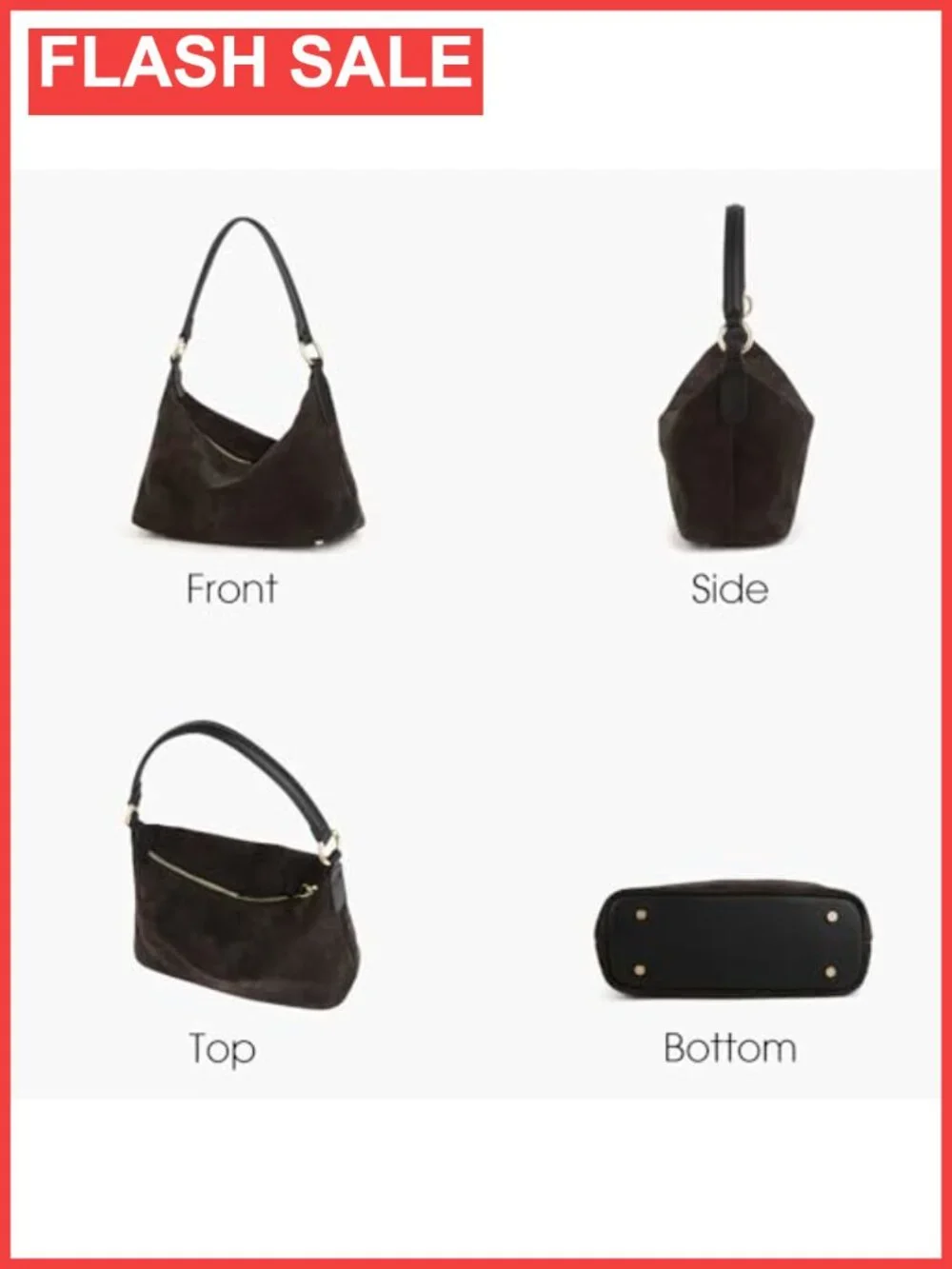 Real Cowhide Suede Slouchy Hobo Shoulder Bag Crossbody Dumpling Purse